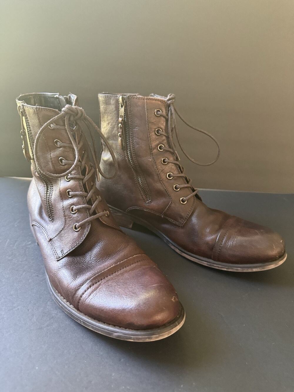 Kenneth Cole Reaction Hit Men Mens Lace Up Boots Size 10M Brown Zip City Casual